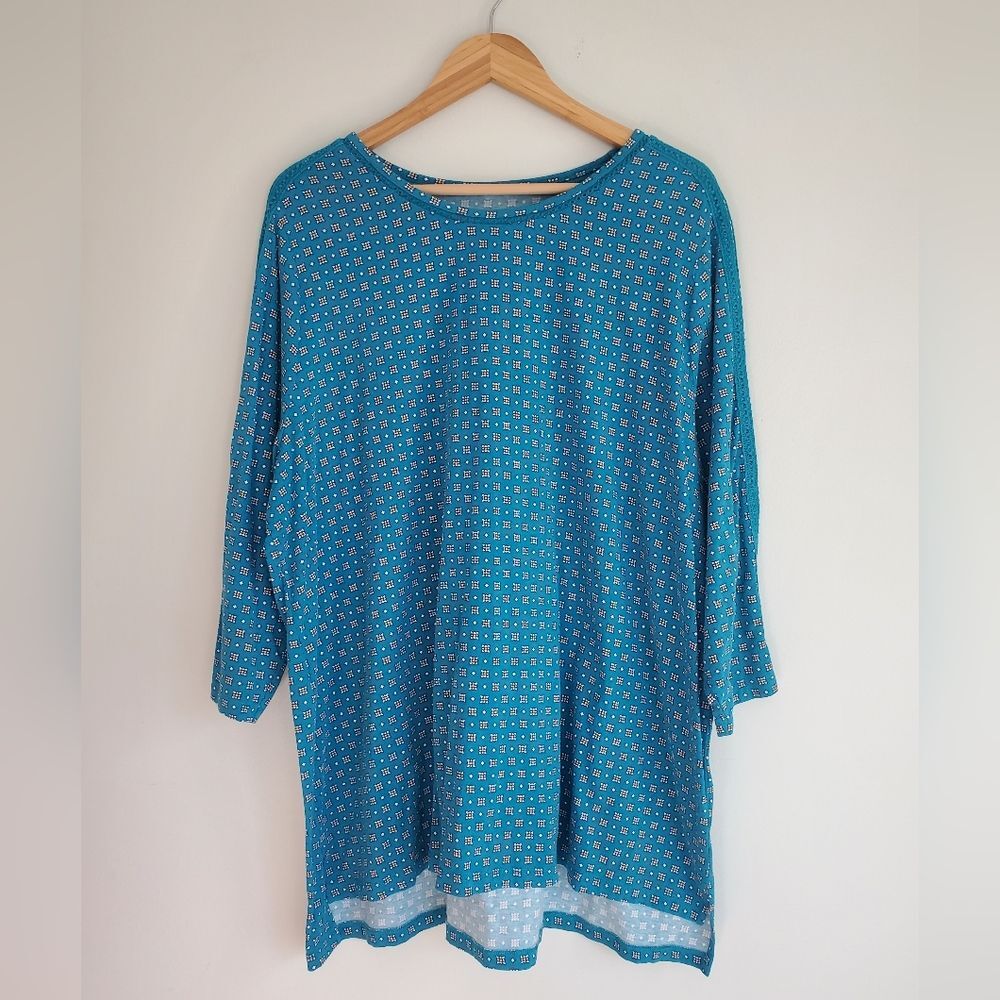 Landsend long sleeve printed top with crochet details plussize Womens 2x 20w-22w